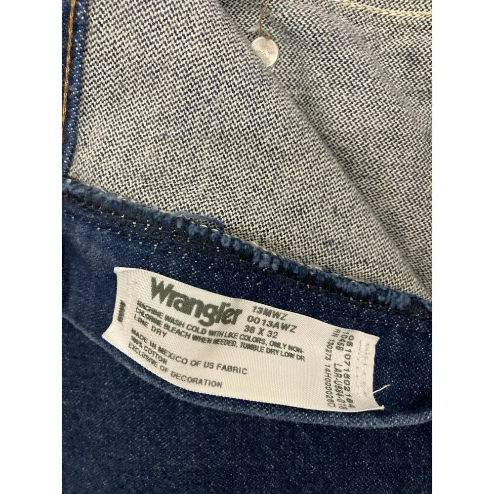 Men's Wrangler Cowboy Cut Jeans Rigid Indigo Dark Wash Blue Tag 38x32 Meas 36x32